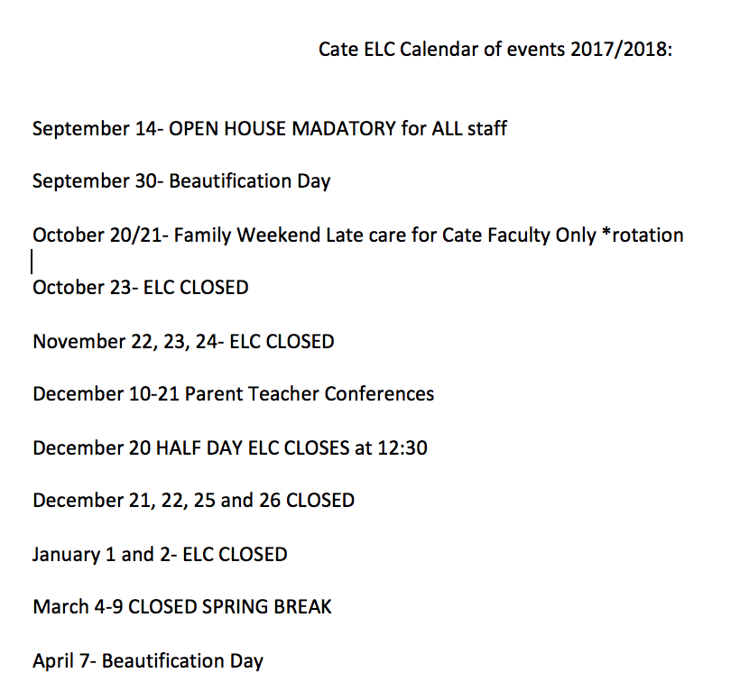 ELC 2017 18 Events Calendar Cate School